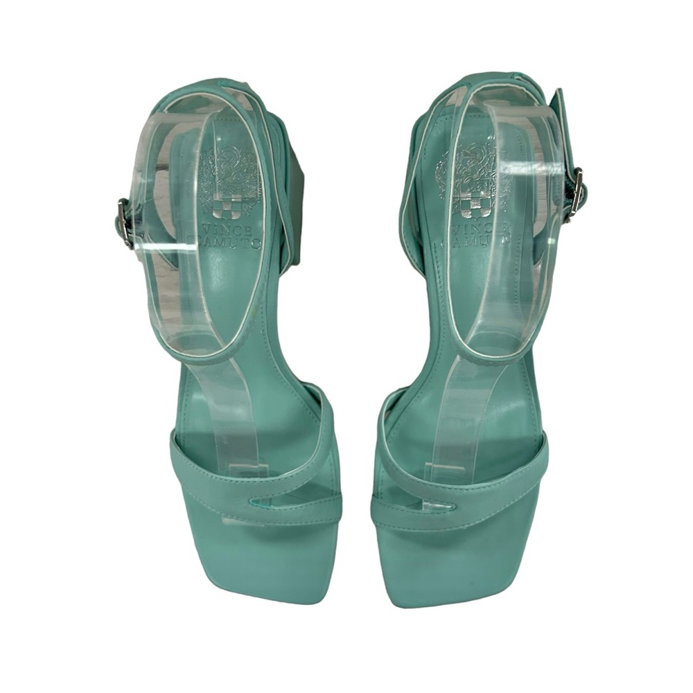 VINCE CAMUTO Jarenn Leather Pale Turquoise Block Heel Sandals 8 - Picture 2 of 9